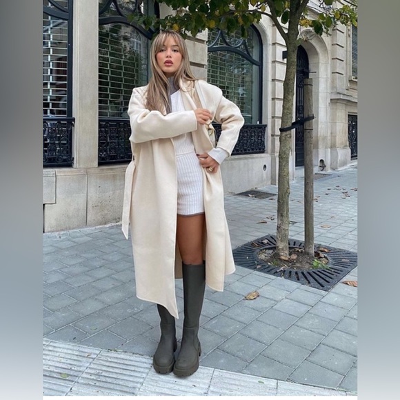 Zara Lug Sole Chunky Rubberized Platform Combat Rain Tall Boot Khaki Green 6 New - Picture 11 of 15